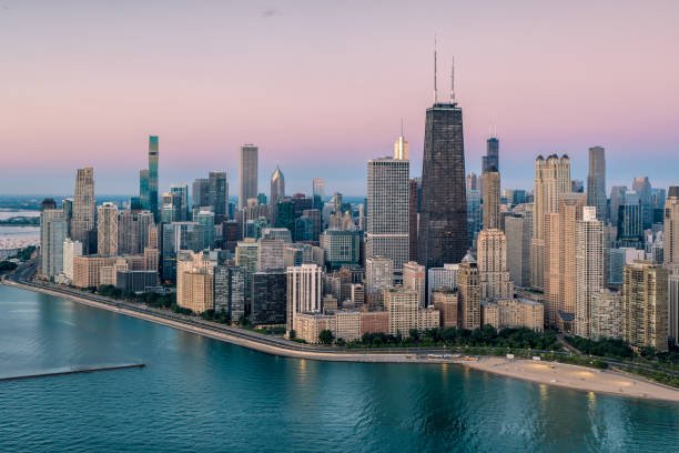 chicago skyline at golden hour